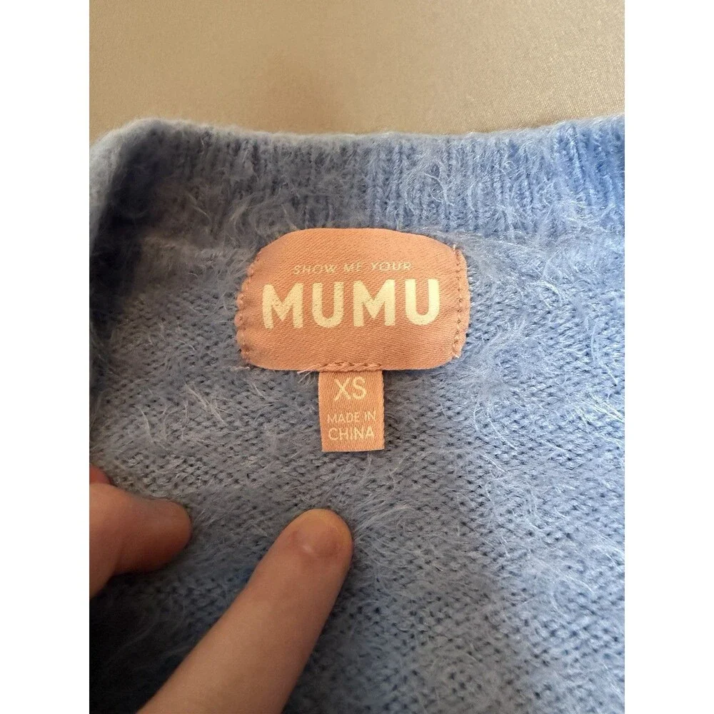 Show Me Your Mumu Cozy Forever Sweater Blue Fuzzy V-Neck XS - Picture 6 of 9